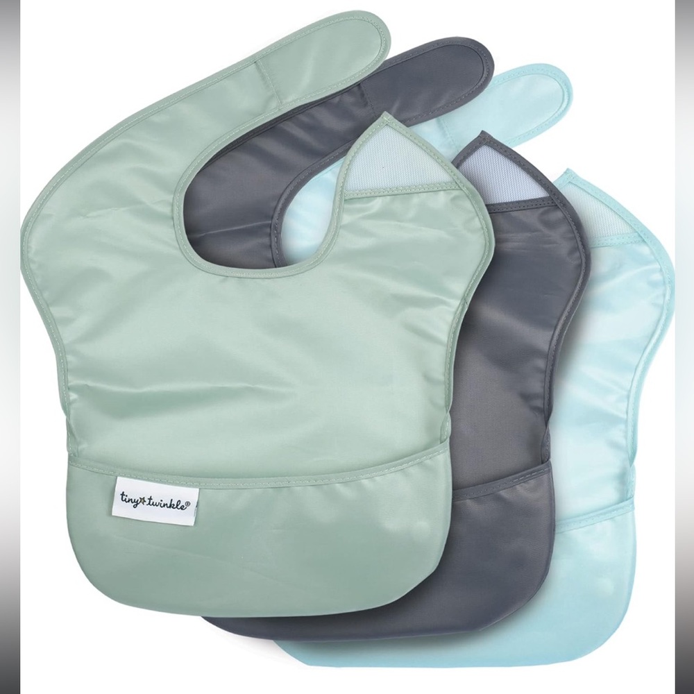 Tiny Twinkle Mess-proof Easy Bibs - Sage, Charcoal, Blue